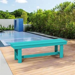 56.3 in. W Outdoor Patio Plastic All-Weather Resistant Ottoman Backless Dining Bench in Peacock Blue