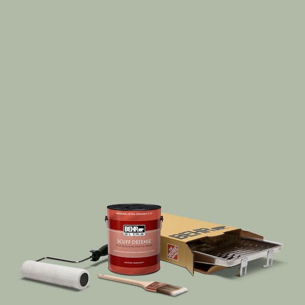 BEHR 1 gal. #N390-3 Jojoba Ultra Extra Durable Flat Interior Paint and 5-Piece Wooster Set All-in-One Project Kit