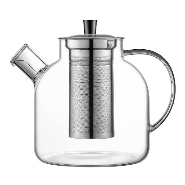 6-Cup Clear Pitcher Style Borosilicate Glass Stovetop Microwave Dishwasher Safe Teapot with Removable Infuser