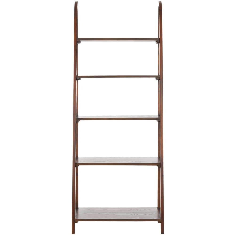 Dark Teak 5-Tier Wall-Leaning Ladder Shelf