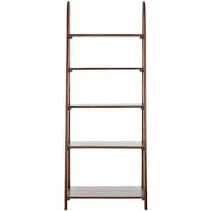 72.2 in. Dark Teak Wood 5-shelf Ladder Bookcase with Open Back