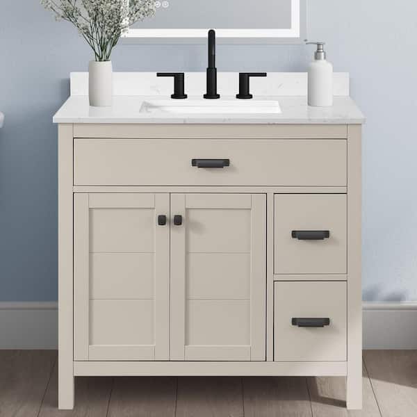 Stanhope 37 in. Single Sink Even Better Beige Bath Vanity with Carrara White Engineered Stone Top (Assembled)