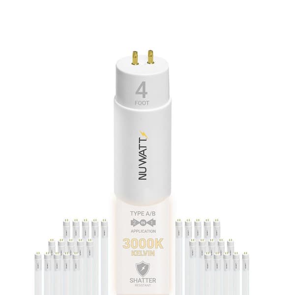 18-Watt 4 ft. LED Linear T8 Tube Light Bulb Type A&B Ballast Bypass Soft White 3000K (30-Pack)