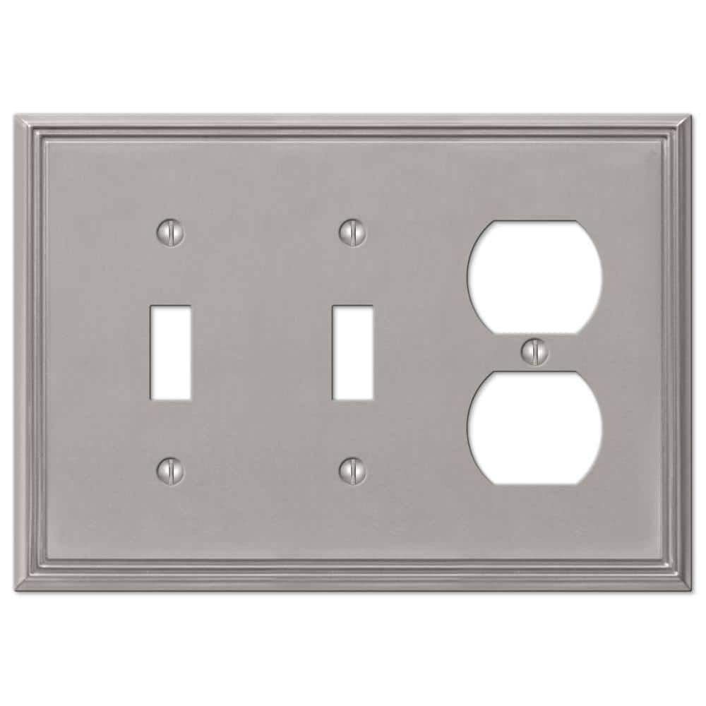 Brushed Nickel 3-Gang Metal Wall Plate with 2 Toggle and 1 Duplex