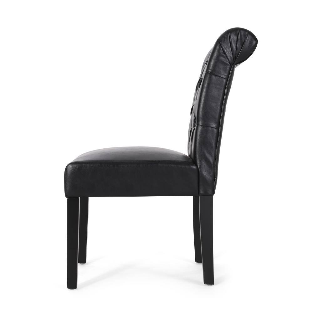 Midnight Black Faux Leather Tufted Dining Side Chairs, Set of 2