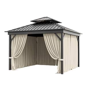 10 ft. x 10 ft. Universal Outdoor Privacy Curtains, Gazebo Replacement with Zipper Cream (4-Side Curtain Only)