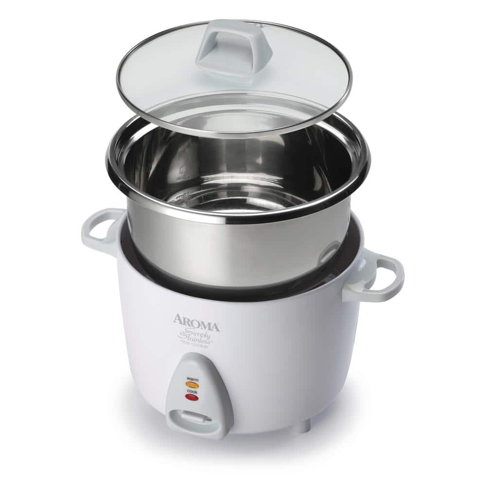 14-Cup White Stainless Steel Electric Rice Cooker with Steamer
