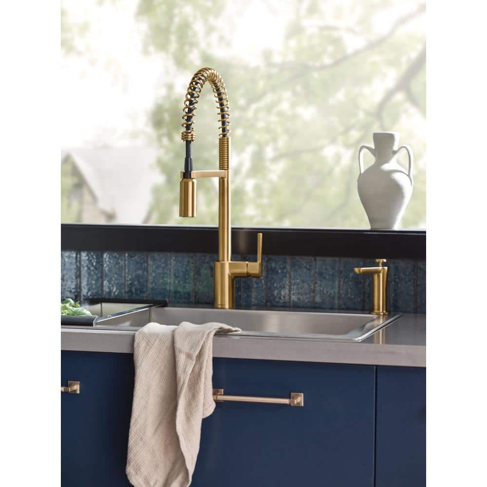 Brushed Gold Stainless Steel Spring Pulldown Kitchen Faucet