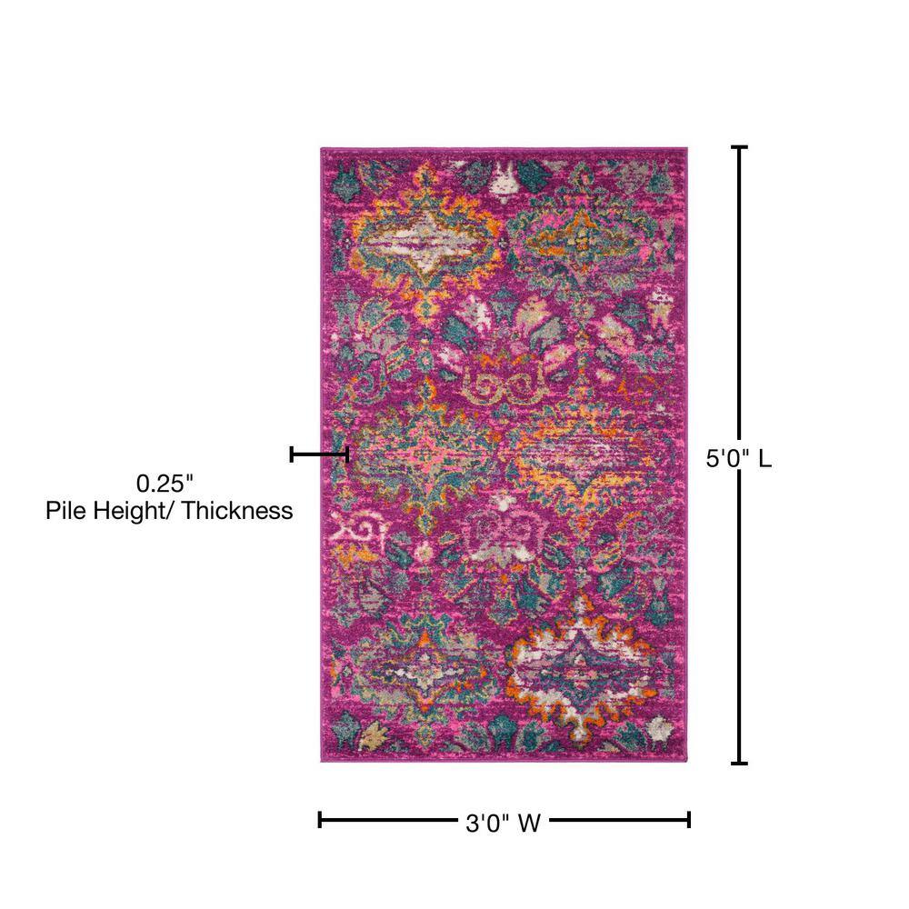 Fuchsia and Blue Synthetic Geometric Floral Area Rug 3' x 5'