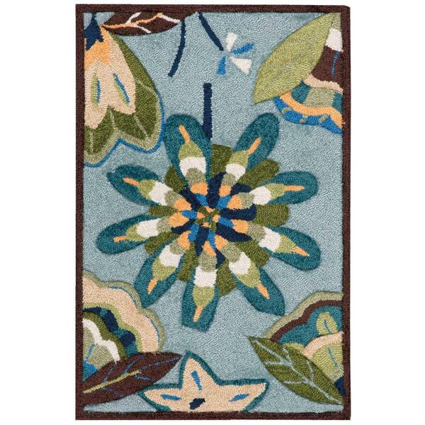 2 ft. x 3 ft. Blue Floral Hand Carved Handmade Area Rug