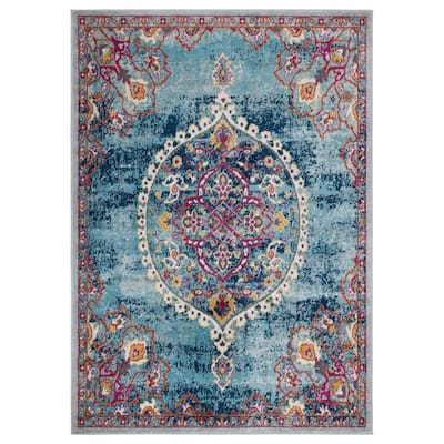 Rixos Collection Turquoise/Grey 8 ft. x 10 ft. Distressed Area Rug