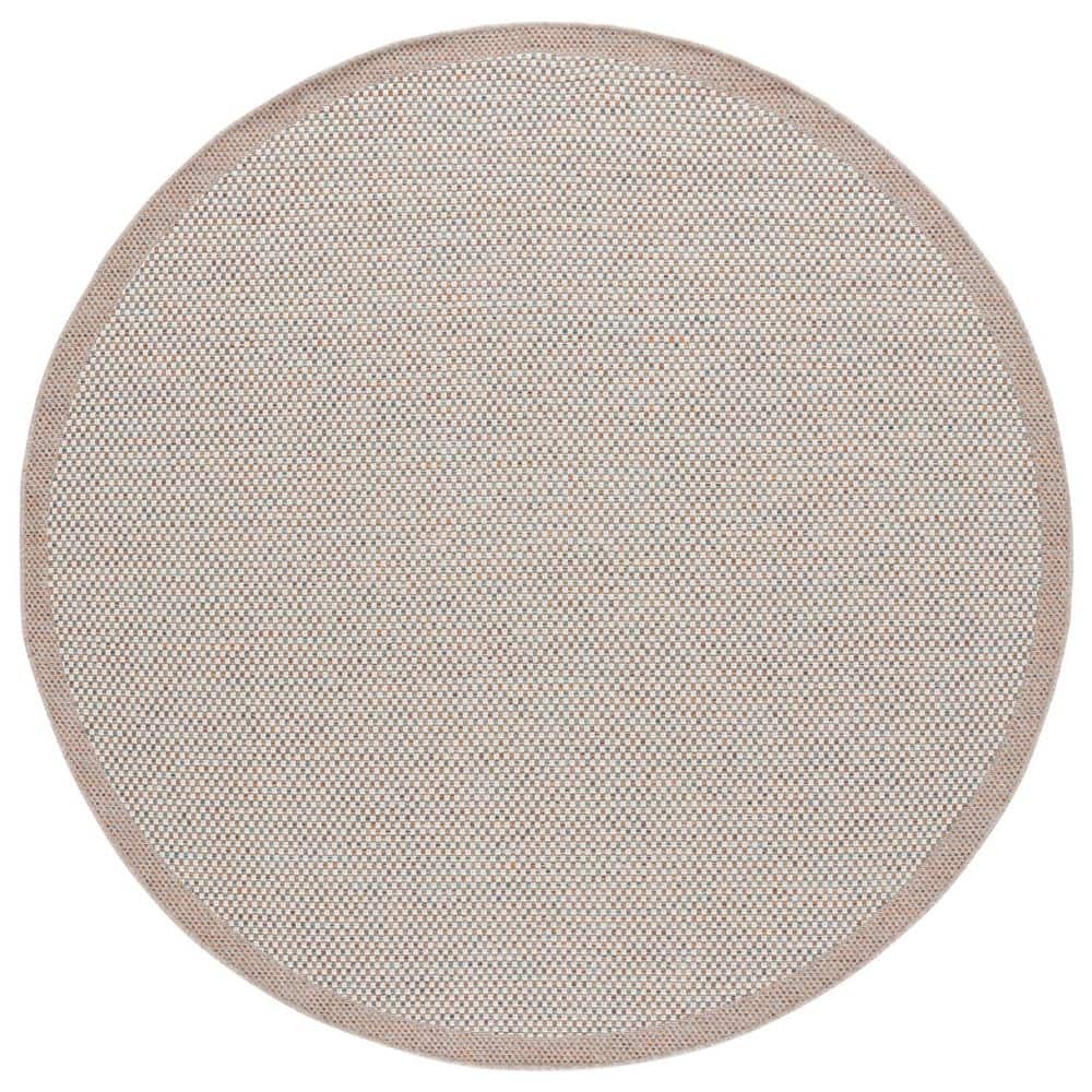 SAFAVIEH Sisal All-Weather Ivory/Aqua Orange 7 ft. x 7 ft. Solid Border ...