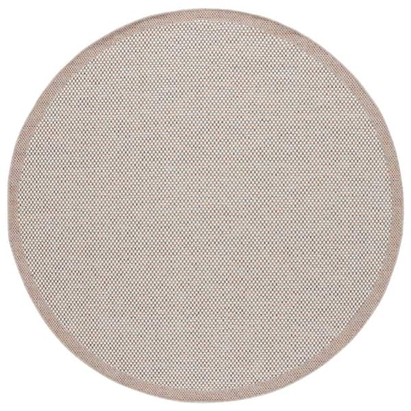 Sisal All-Weather Ivory/Aqua Orange 7 ft. x 7 ft. Solid Border Round Indoor/Outdoor Area Rug