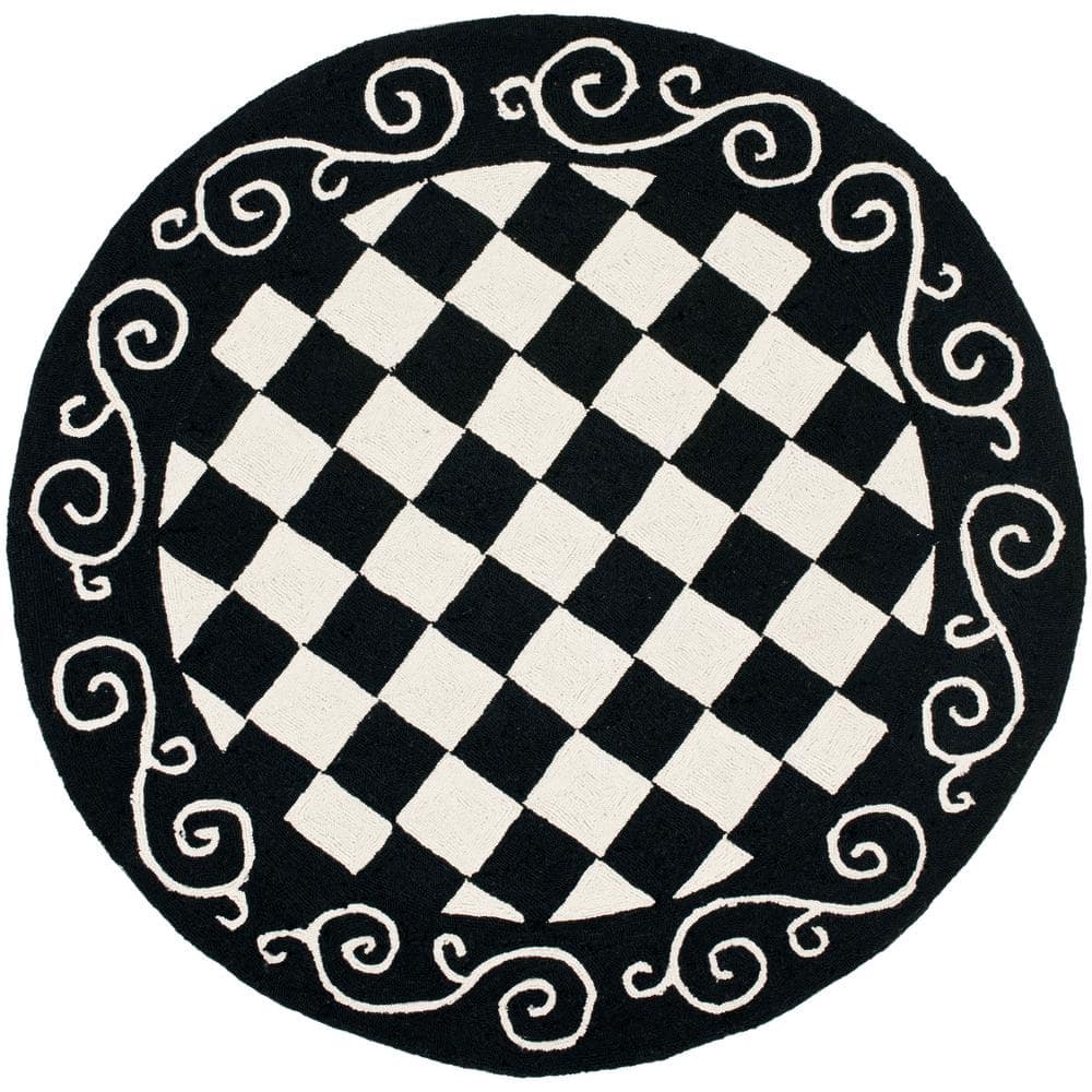 Handmade Black Floral Wool Round Area Rug 47"