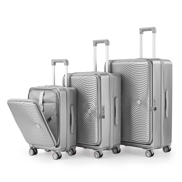 Luggage Sets 3-Piece (20/24/28), Lightweight Expandable Travel Luggage Set with TSA Lock, Spinner Wheels, Silver