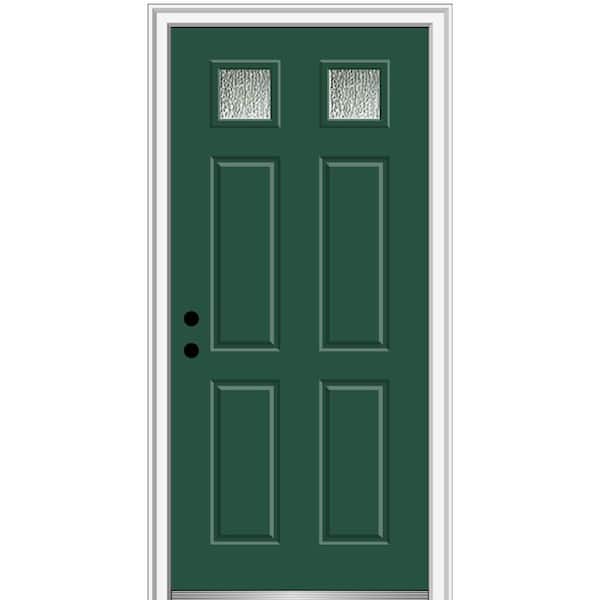 MMI Door 32 in. x 80 in. Right-Hand/Inswing Rain Glass Hunter Green Fiberglass Prehung Front Door on 4-9/16 in. Frame