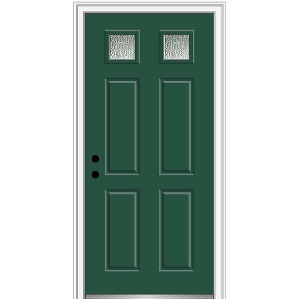 MMI Door Rain Glass 32 in. x 80 in. Right-Hand Inswing Hunter Green Fiberglass Prehung Front Door on 6-9/16 in. Frame