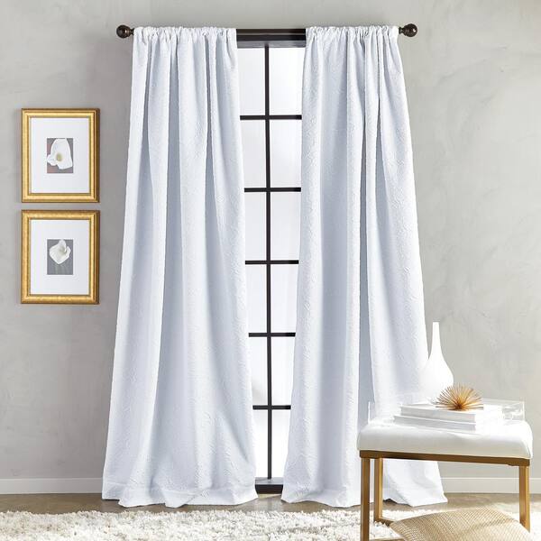 Unbranded White Solid Rod Pocket Room Darkening Curtain - 52 in. W x 84 in. L