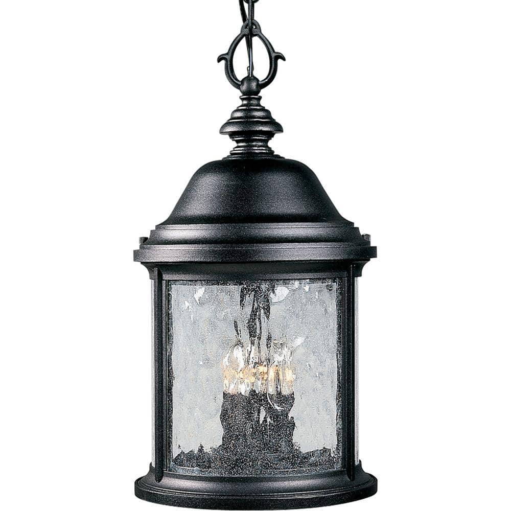 Ashmore Collection 3-Light Textured Black Water Seeded Glass New Traditional Outdoor Hanging Lantern Light price history on PriceWatchPro