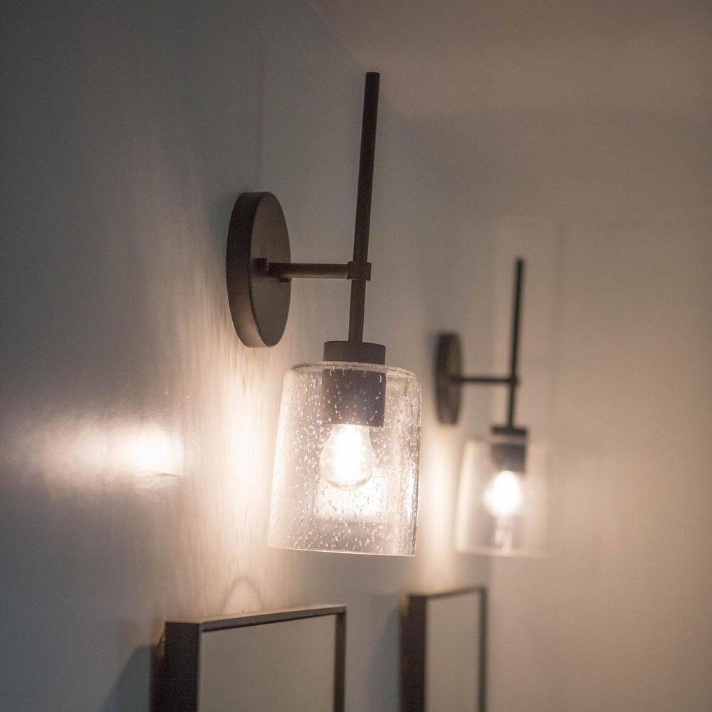 Greyson Matte Black Wall Sconce with Clear Seeded Glass Shade