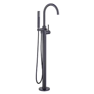 Dorind Single-Handle Freestanding Tub Faucet Floor Mounted with Handheld Hand Shower in Matte Black