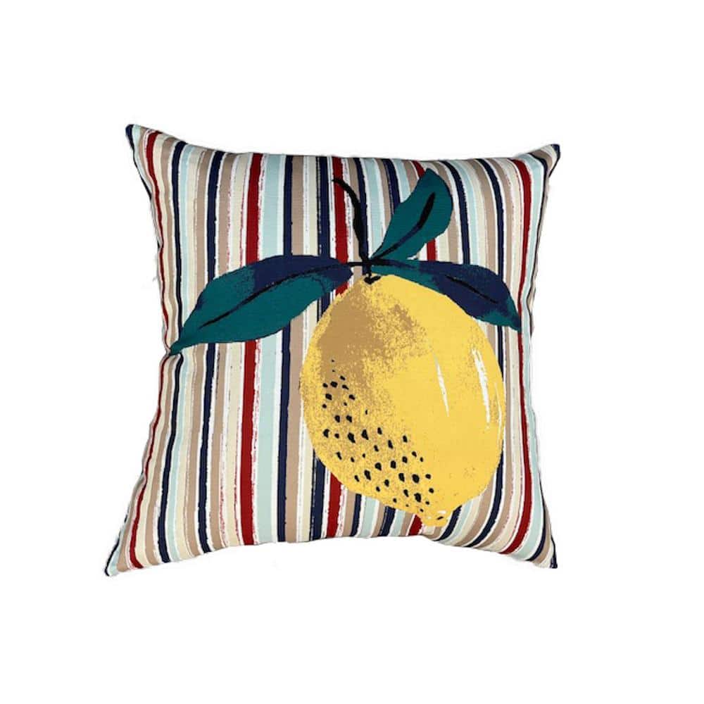 Hampton Bay Lemon Stripe Square Outdoor Throw Pillow