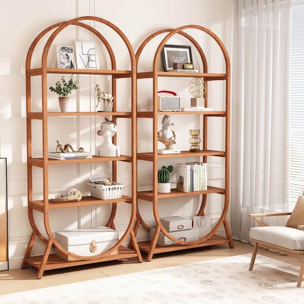 BYBLIGHT Eulas 70.87 in. Tall Brown Wood 5-Shelf Etagere BYBLIGHT Eulas 70.87 in. Tall Brown Wood 5-Shelf Etagere