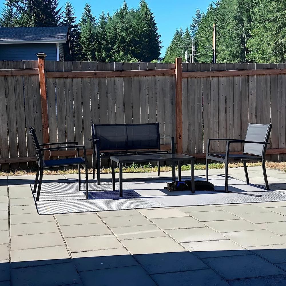 4-Piece Metal Patio Conversation Seating Set with Glass Coffee Table