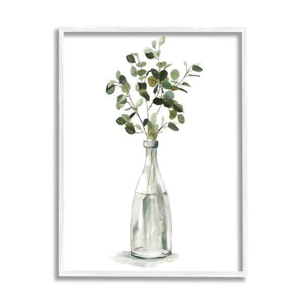 The Stupell Home Decor Collection Eucalyptus Herbs Bottle Vase Design by Carol Robinson Framed Nature Art Print 14 in. x 11 in.