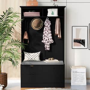 40.6 in. Wide Black Hall Tree with Drawers, Shelves, Shoe Storage Bench and 4 Sturdy Hooks
