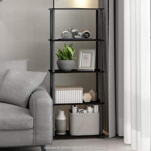 57.4 in. Tall Black/Grey Wood 5-Shelves Etagere Bookcases