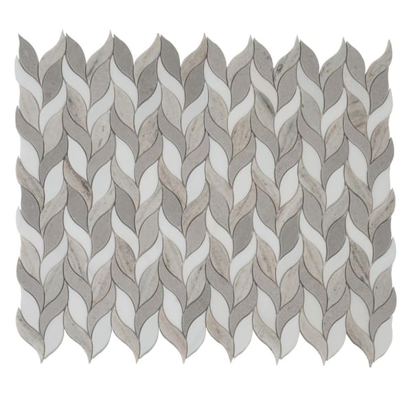 Mirage 10 in. x 12 in. Polished Warm Beige White Marble Leaf Mosaic Wall and Floor Tile (4.07 sq ft/case)-5 Pack