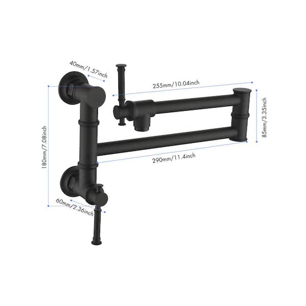 Modern Wall Mount Pot Filler Faucet in Matte Black with 2-Attachment Swing Arm
