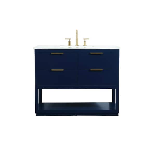 Unbranded Simply Living 42 in. W x 22 in. D x 34 in. H Bath Vanity in Blue with Calacatta White Engineered Marble Top