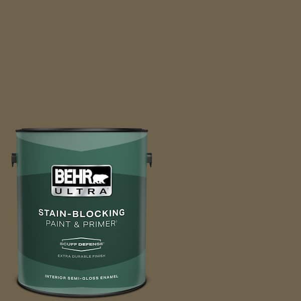 BEHR ULTRA 1 gal. Home Decorators Collection #HDC-AC-15 Peat Extra Durable Semi-Gloss Enamel Interior Paint & Primer