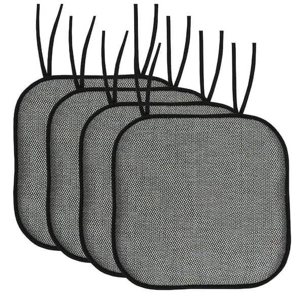 Sweet Home Collection Cameron Square Memory Foam 16 in.x16 in. Non-Slip Back, Chair Cushion with Ties (4-Pack), Black/Sage/Blue