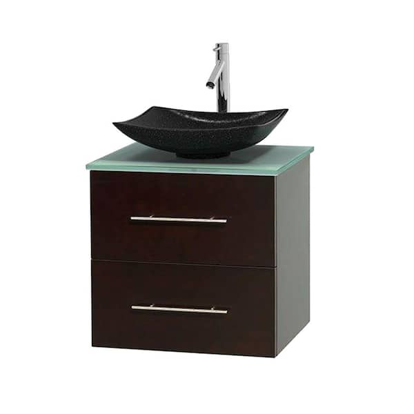 Wyndham Collection Centra 24 in. Vanity in Espresso with Glass Vanity Top in Green and Black Granite Sink