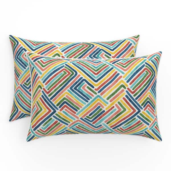 Pillow Perfect Geometric 24.5 in W x 5 in H Outdoor Lumbar Throw Pillows 2-Count in Estie Multi