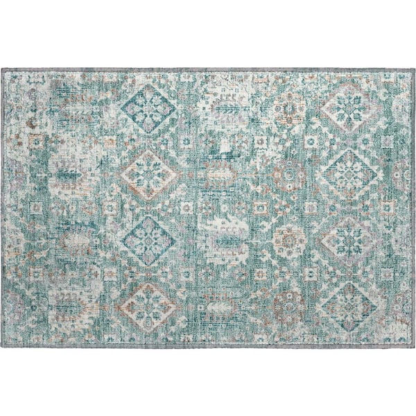 Mayfield Premium Machine Washable Abstract AMF1998 Seafoam 2 ft. x 3 ft. Accent Rug