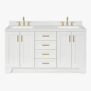 Taylor 66.25 in. W x 22 in. D x 36 in. H Double Sink Freestanding Bath Vanity in White with Carrara Quartz Top