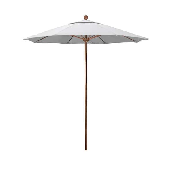 California Umbrella 7.5 ft. Woodgrain Aluminum Commercial Market Patio Umbrella Fiberglass Ribs and Push Lift in White Olefin