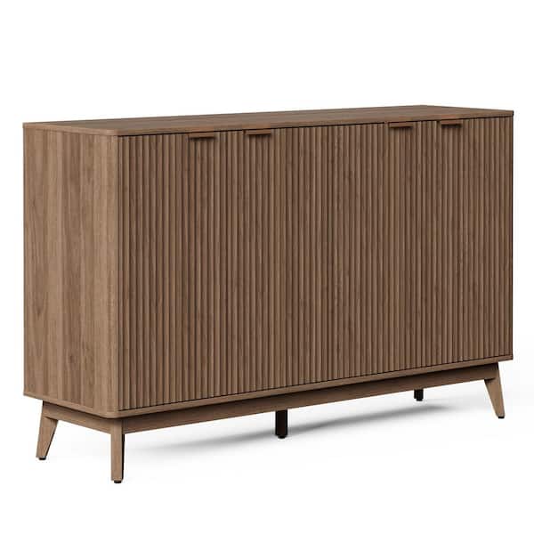 Cabinson Walnut 55 in. W x 15. 75 in. D x 34. 45 in. H Sideboard Buffet Cabinet and 4 Doors