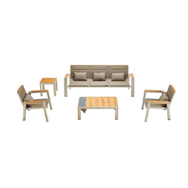 Afoxsos Champagne 5-Piece Aluminum Patio Conversation Set w/Coffee Textilene Outdoor Lounge Sofa Set for 4 to 5-Person