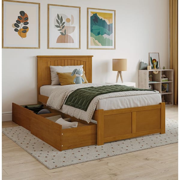 AFI Nantucket Light Toffee Natural Bronze Solid Wood Frame Twin Platform Bed with Footboard and Storage Drawers