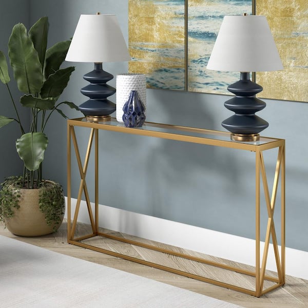 Meyer&Cross Arlo 55 in. Brass Rectangle Glass Console Table