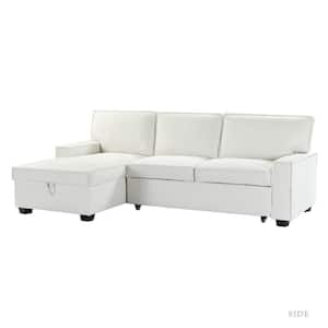 Hesione White 56.3 in W Square Arm Polyester L Shaped Pull Out Sleeper Sofa & Chaise with Storage in White