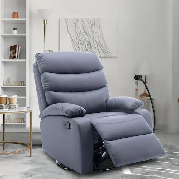 Chizzyseat Everglade 30.2 in. W Technical Leather Upholstered Swivel and Rocking Manual Recliner in Dark Gray