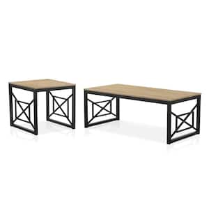 Bonanza 2-Piece 47.25 in. Natural Oak and Black Rectangle Wood Coffee Table Set