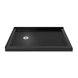 SlimLine 48 in. W x 36 in. D Double Threshold Shower Base in Black with Left Hand Drain