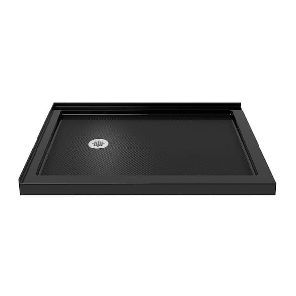 DreamLine SlimLine 54 in. x 36 in. Double Threshold Shower Pan Base in Black with Left Drain